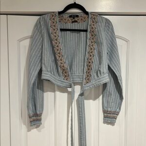 Miss me small‎ denim wrap top embroidered